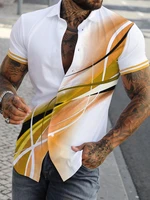 hawaiian mens short sleeved shirt simple stripe 3d printed shirt loose and breathable lapel button summer 2022