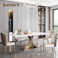 Bright Rock Board Dining Table With 4 Chairs Modern Minimalist Light Luxury Kitchen Furniture Set Rectangular Salon Table