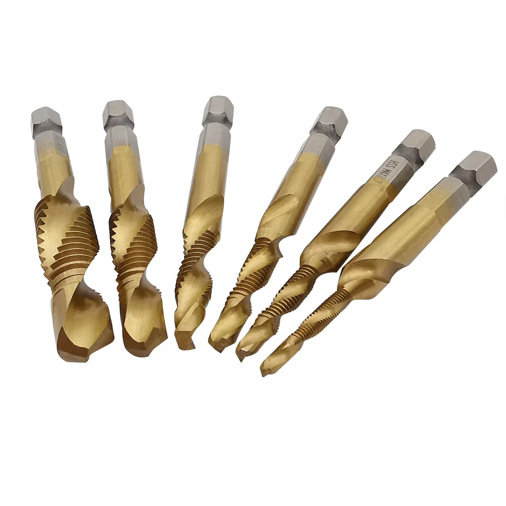 

6Pcs Metric Tap Tapping Drill Bit M3 M4 M5 M6 M8 M10 Hex Shank Titanium Plated HSS Screw Bit Compound Machine Taps Hand Tools