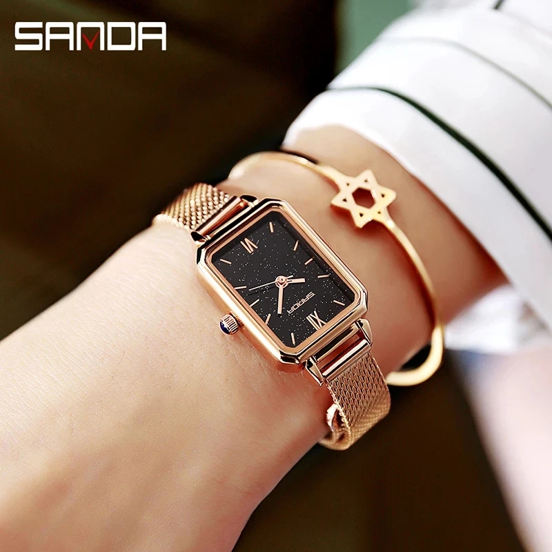 2023 New Super Slim Rose gold Stainless Steel Watches Women Top Brand Luxury Casual Clock Ladies Wrist Watch SANDA 1049