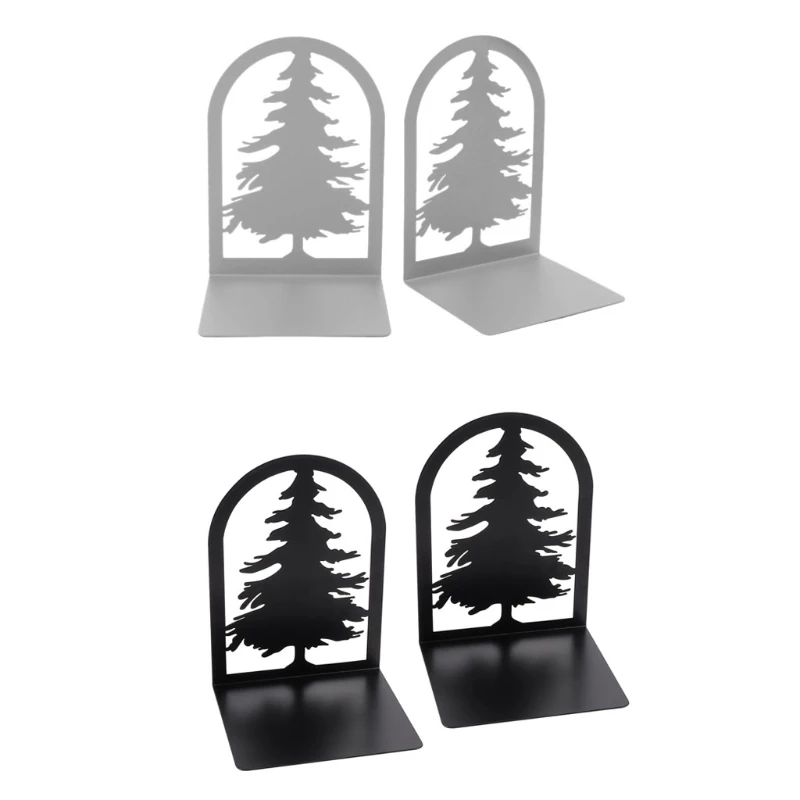 

Hollow Pine Shape Desktop Nonskid Bookends Art Decorative Iron Desk Book End Metal Book Support for Shelves for Books Movies