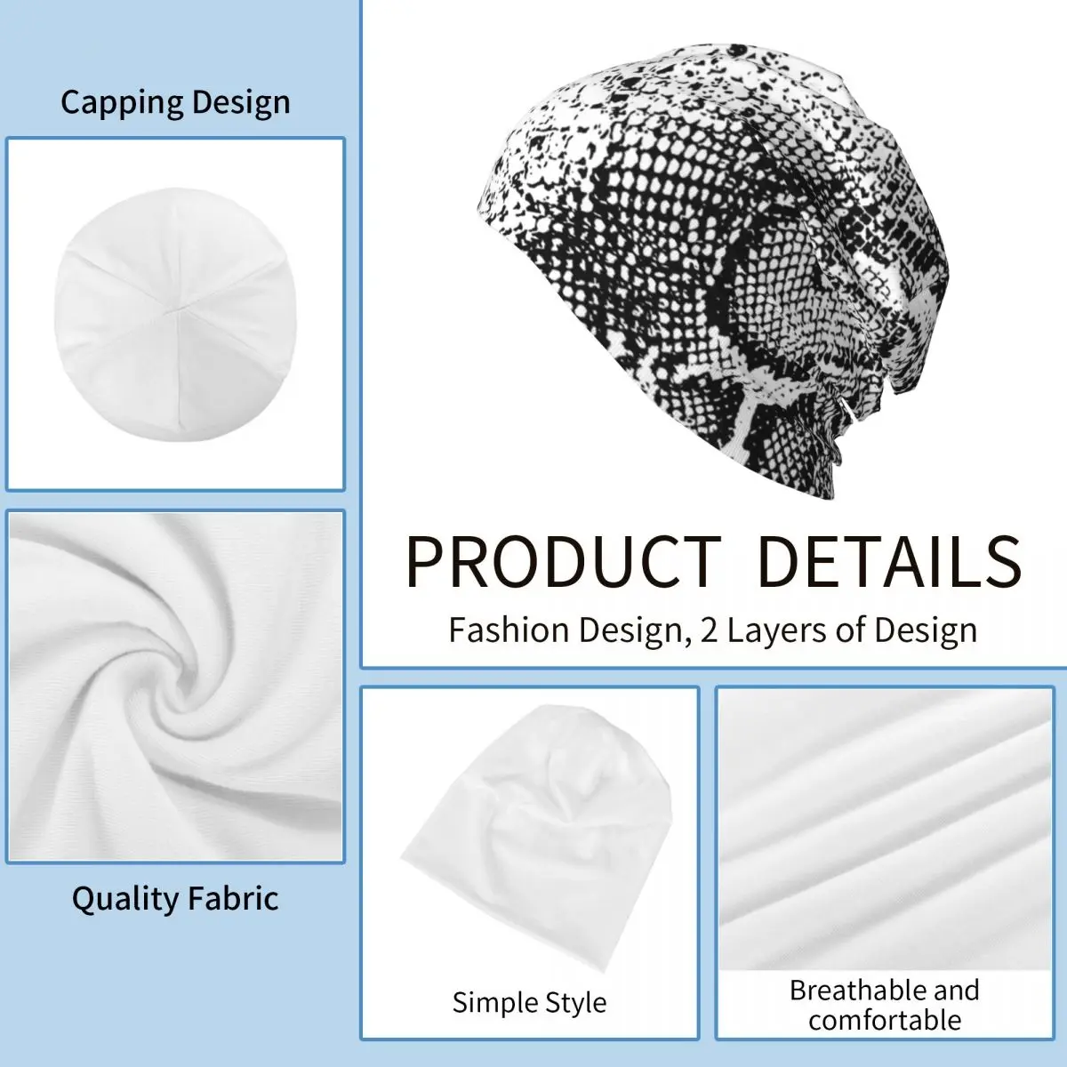 Змеиная кожа Шапки-бини из питона Черно-белые крутые шапки Мужчины Женщины Kpop