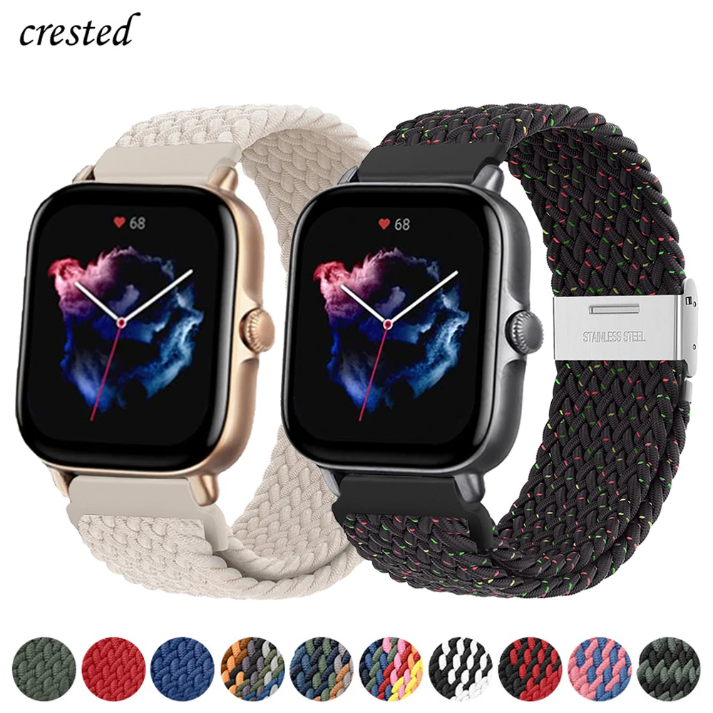 

Band For Amazfit GTS/2/2e/3/GTS2 Mini/GTR/3/3Pro/GTR2/47mm/stratos 20mm/22mm nylon Braided Elastic Bracelet Amazfit bip strap