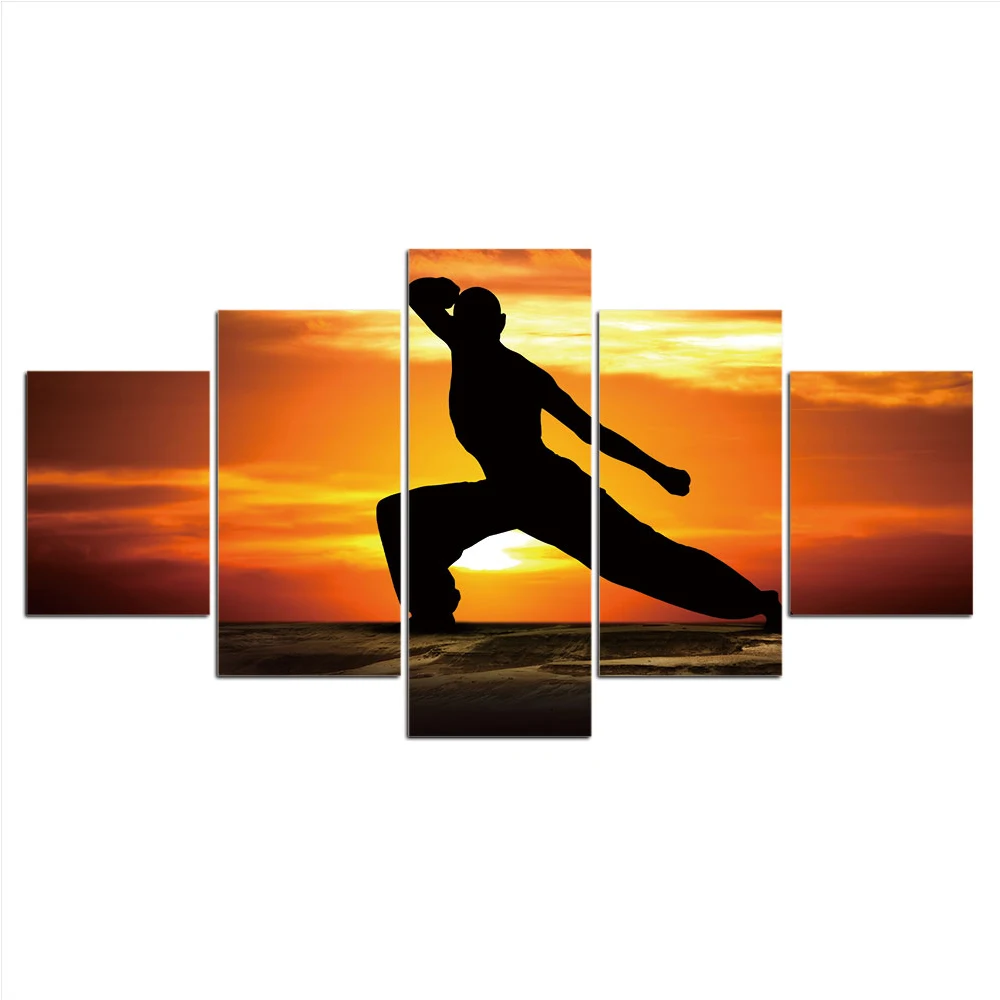 

HD Printed 5 Piece Canvas Art Playing Martial Arts Painting kung fu Wall Pictures for Living Room Free Shipping CU-2456C
