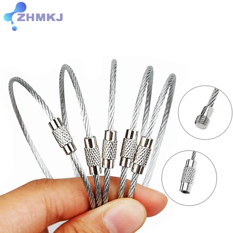 

1.5-2mm Keychain Tag Rope Stainless Steel Wire Cable Loop Screw Lock Gadget Ring Key Keyring Circle Camp Outdoors Hanging Tool