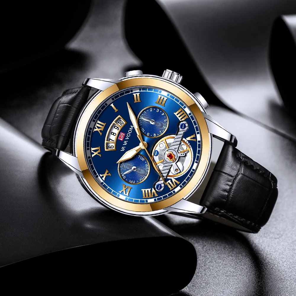 Часы наручные мужские с кожаным ремешком спортивные повседневные деловые в