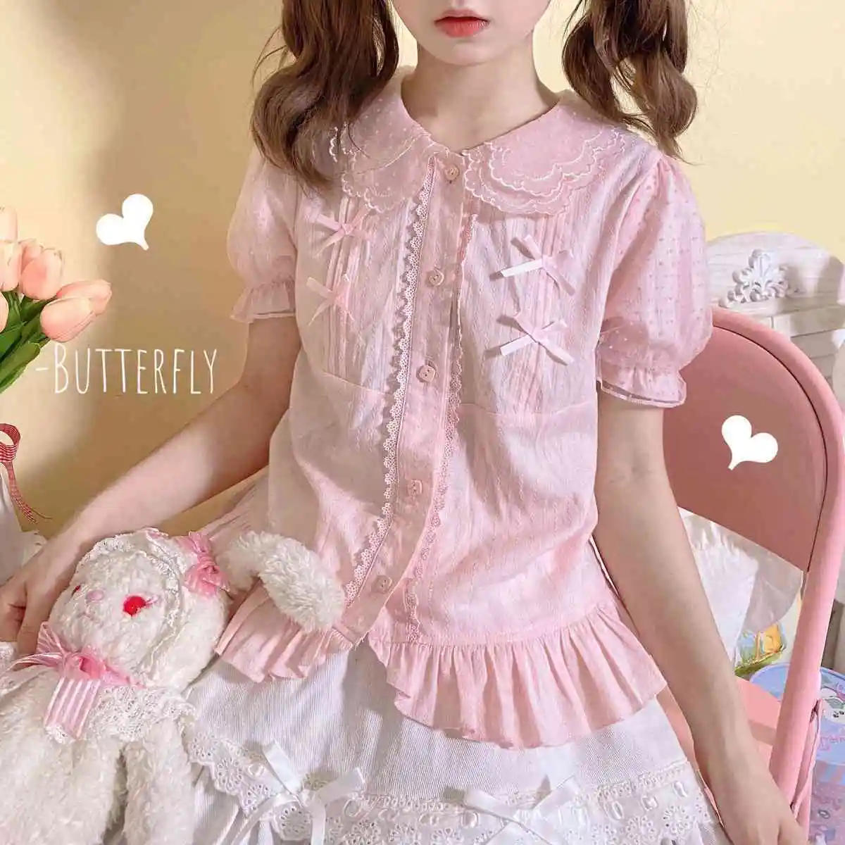 

Little Butterfly Shirt Lolita Sweet Short Sleeve Shirt