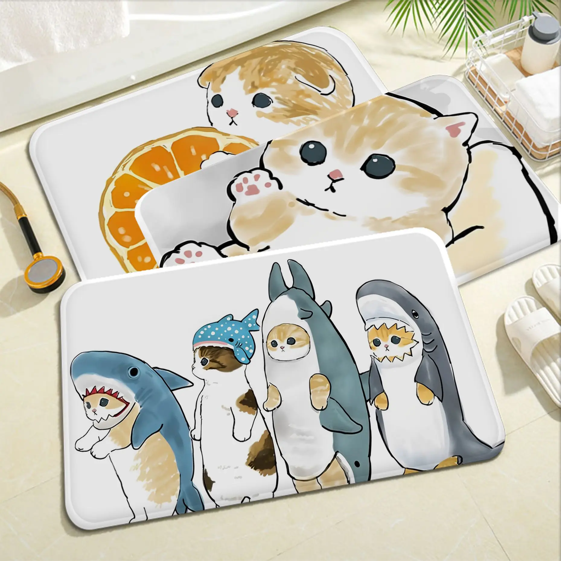 

Cartoon Cat Bath Mat Washable Non-Slip Living Room Sofa Chairs Area Mat Kitchen Household Carpets