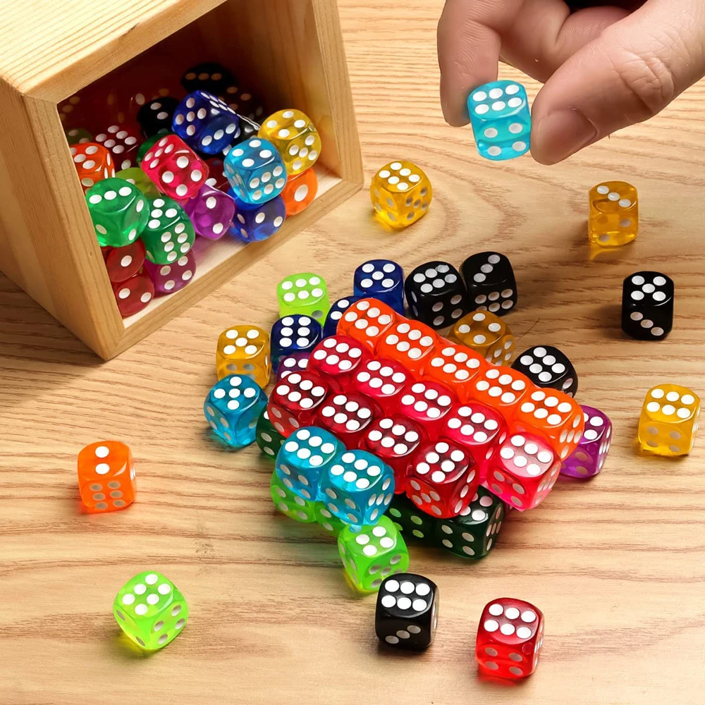 100PCS/Set D6 Dice 12mm 6 Sided Multicolor Transparent Color Acrylic Rounded Edges For Table Board Game Drink Party DND MTG - купить по