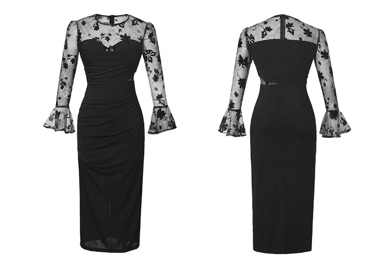 Новое осеннее сетчатое тонкое расклешенное платье с длинными рукавами в стиле