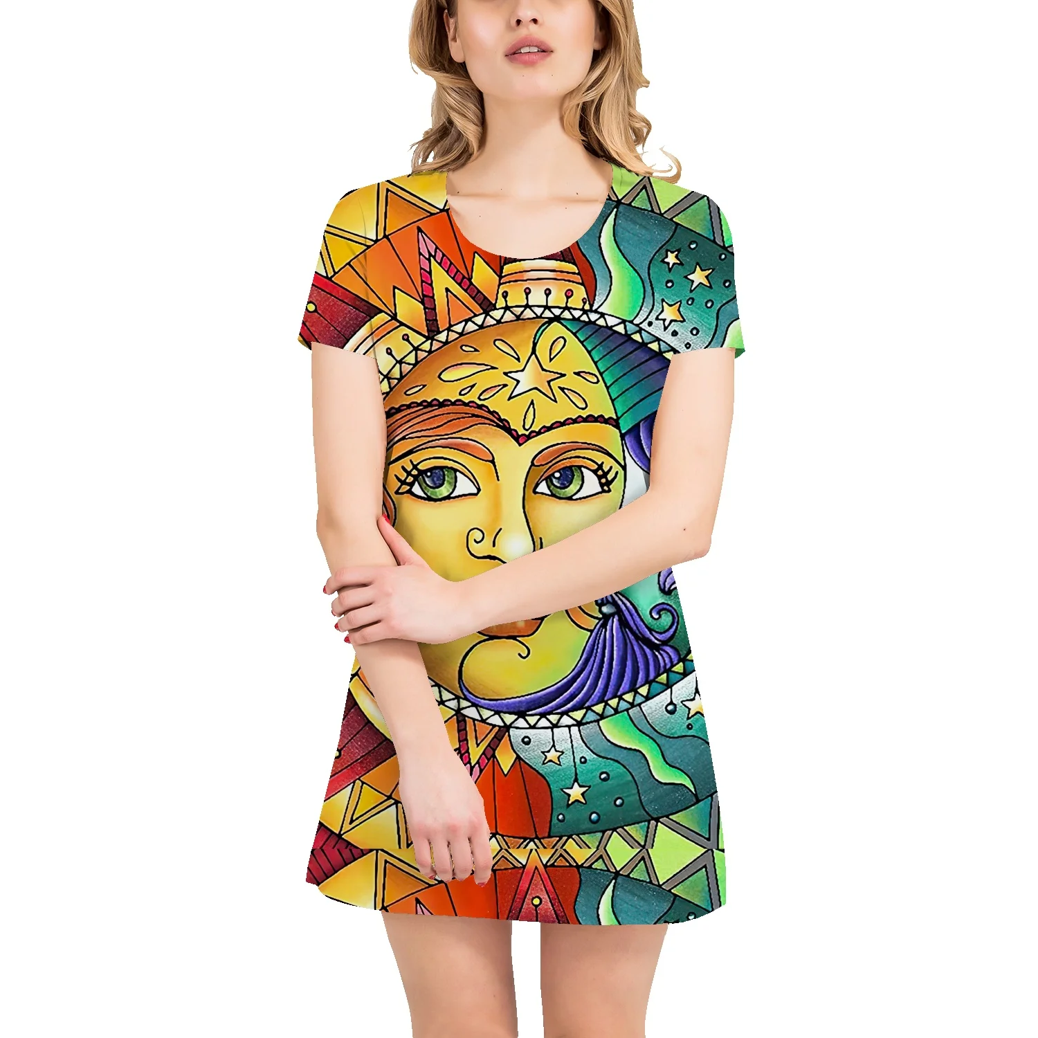 

Платье-футболка женское с 3D-принтом «солнце и луна»