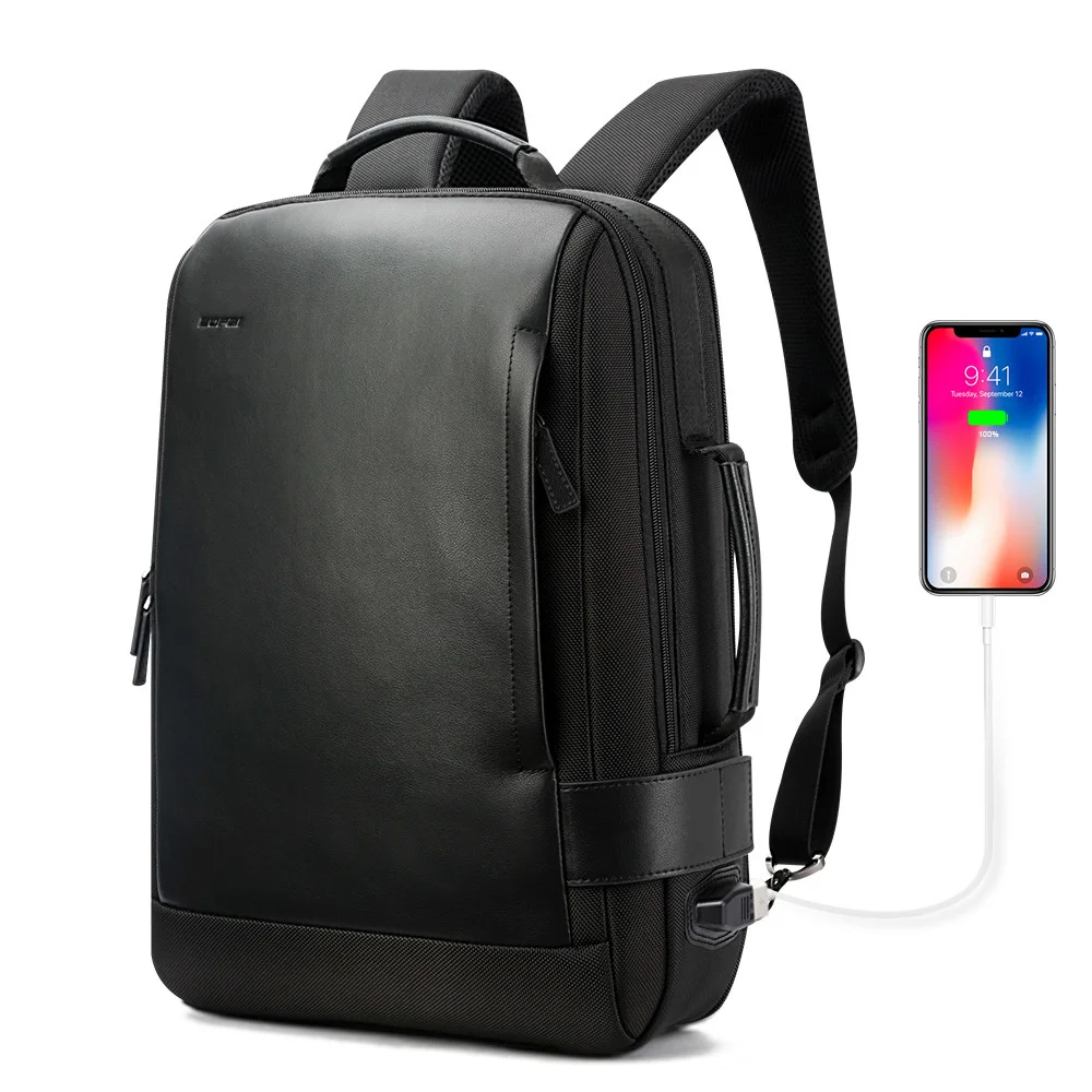 

BOPAI Brand Enlarge Backpack USB External Charge 15.6 Inch Laptop Backpack Shoulders Men Anti-Theft Waterproof Travel Backpack