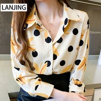 retro printed long sleeved shirt womens 2022 spring new korean loose large size chiffon shirt top women button