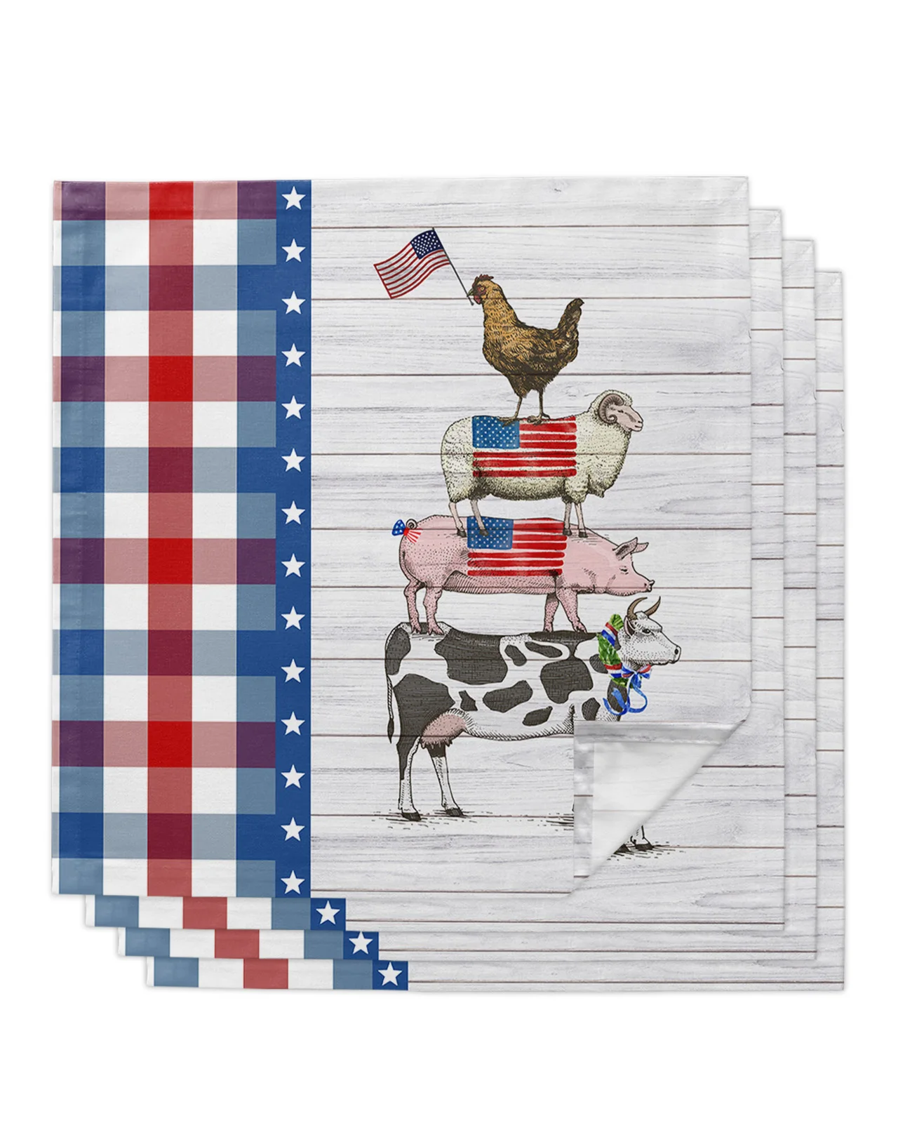 

4pcs Flag Day Red Blue Animal Retro Square 50cm Table Napkin Party Wedding Decoration Table Cloth Kitchen Dinner Serving Napkins