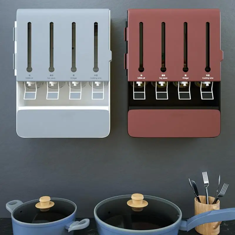 

Wall Mount Seasoning Box Multi-grid Salt Pepper Sugar Storage Container Waterproof Oil Bottle Holding Space Kitchen Storage Rack
