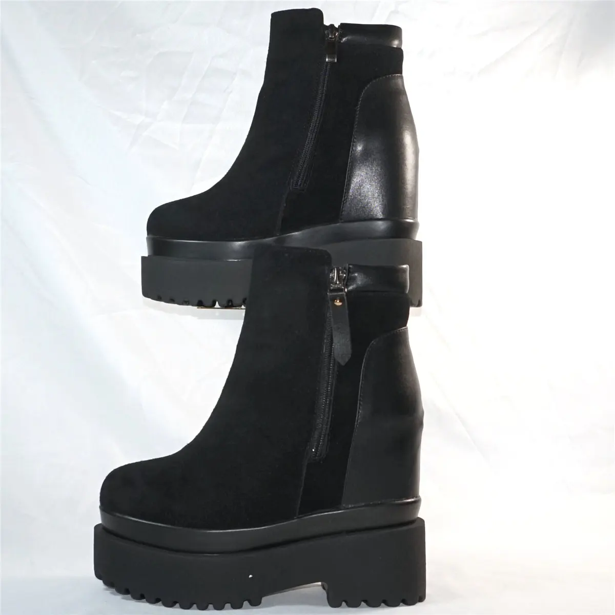 High Top Platform Creepers Women Genuine Leather Wedges High Heel Pumps Female Winter Round Toe Fashion Sneakers Casual Shoes