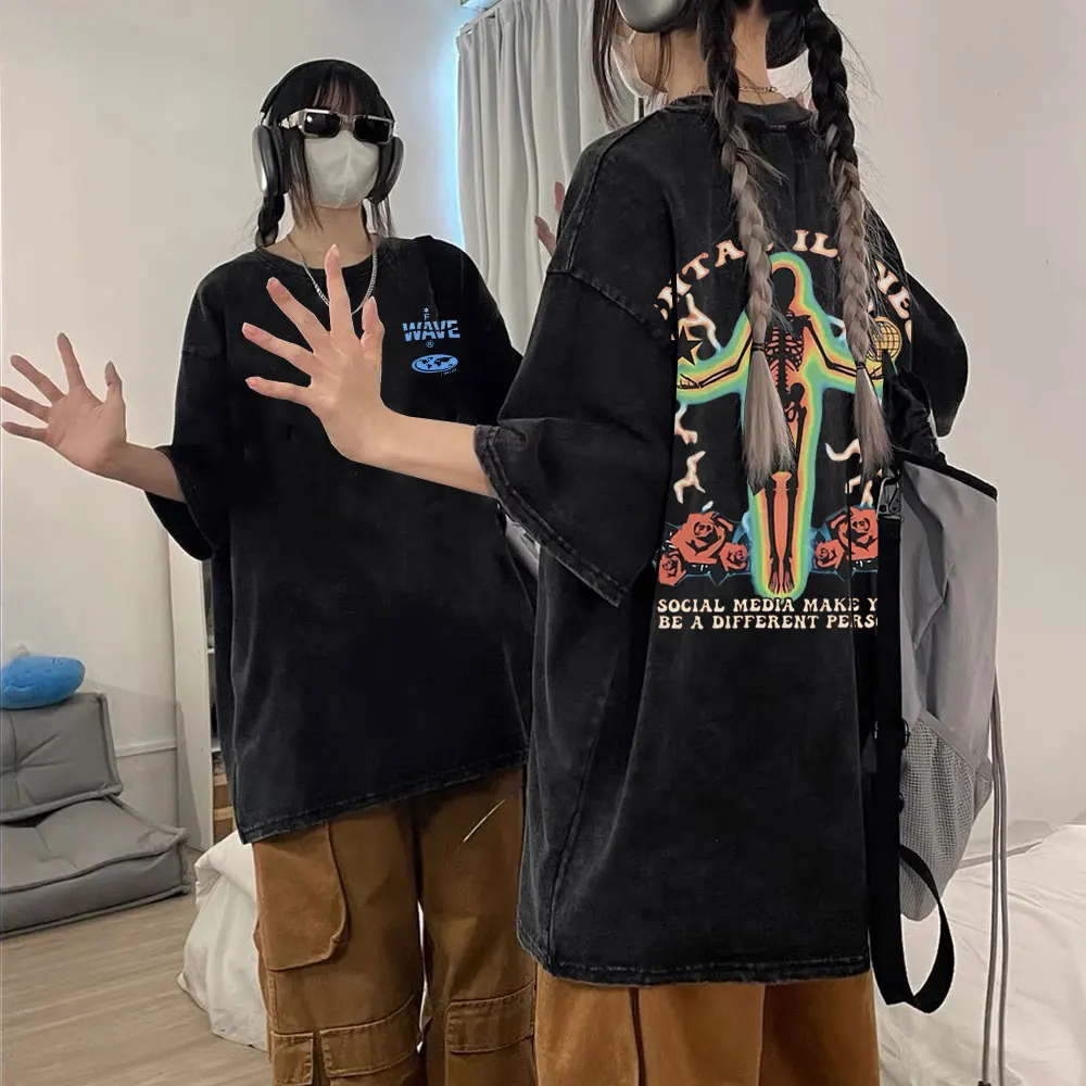 

Mental Illness Social Media Make You Be A Different Ferson Skull Skeleton Flower Tees Rap Chief Keef Juice WRLD Lil Peep T Shirt