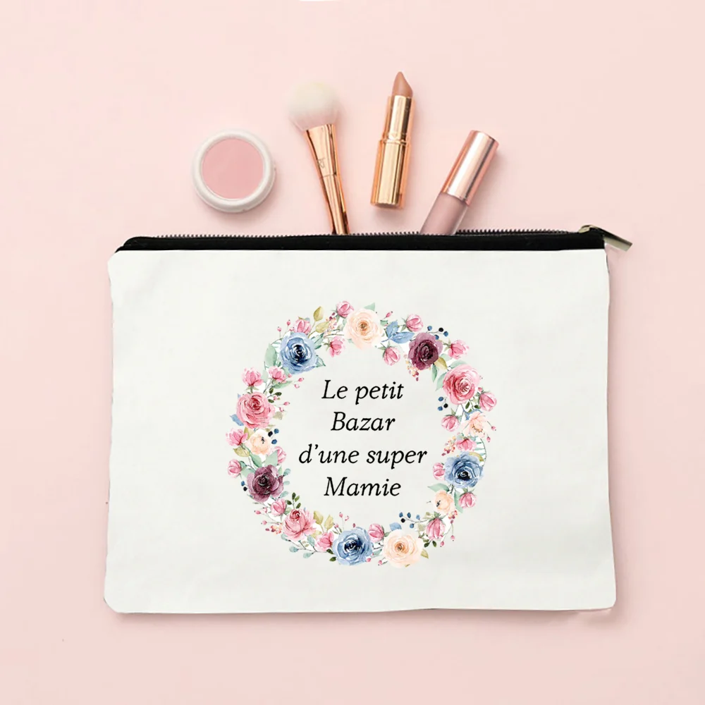 Super Mamie French Printed Women Cosmetic Case Female Wash Storage Pouches Grandma Gifts Makeup Bags Travel Toiletries Organizer
