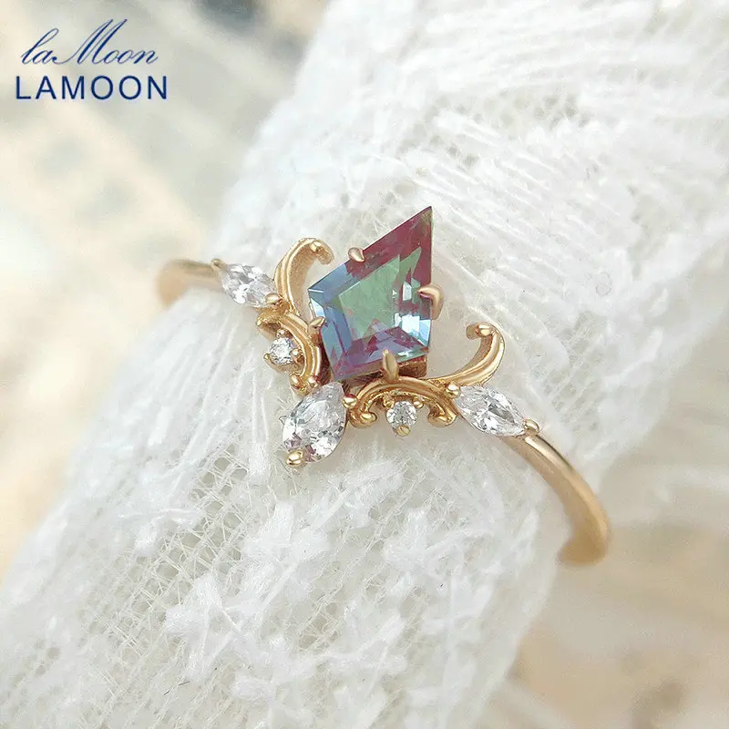 LAMOON Vintage Court Bijou Crown Ring For Women Alexandrite Ring 925 Sterling Silver Gold Plated Fine Jewelry Accessories
