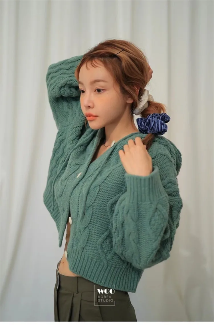 Однотонный винтажный свитер Korobov нишевой кардиган Свободный с завязками и