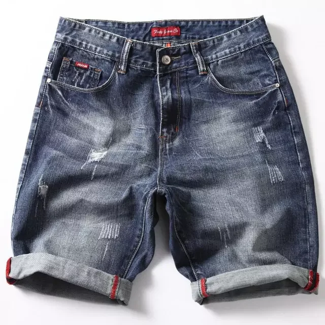 2022New Blue Stretch Denim Shorts Straight Fit Shorts Jeans High Quality Elastic Casual Denim Jeans Shorts New Summer Shorts Siz