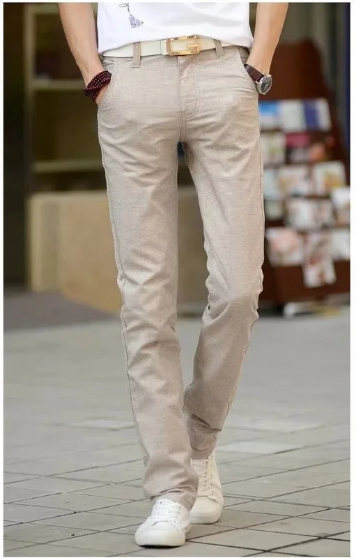 

Men's Pants Summer Fashion Korea Slim Fit Straight Linen Cotton Thin Business Men's Trousers Male Casual Pants Men's Clothing