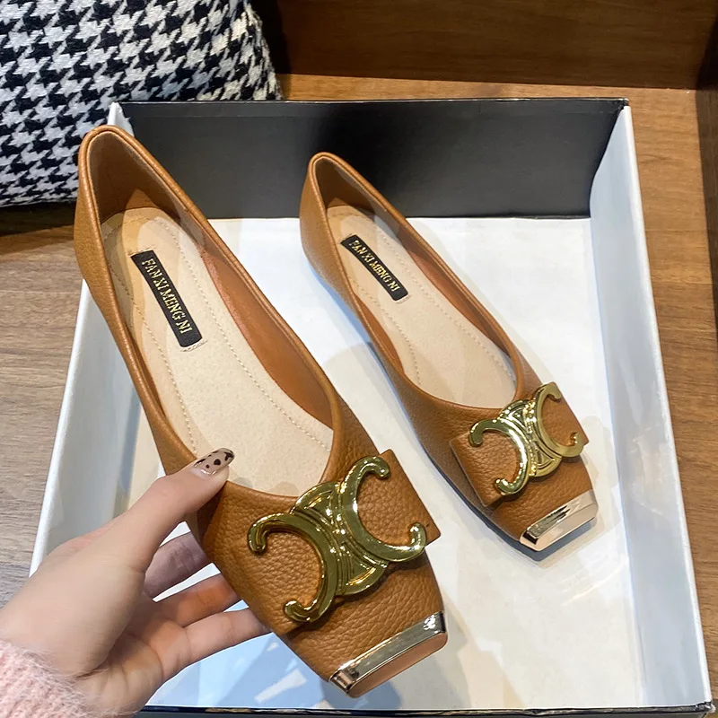 

Женские туфли с металлической пряжкой, однотонные повседневные туфли с квадратным носком, весна-осень 2022