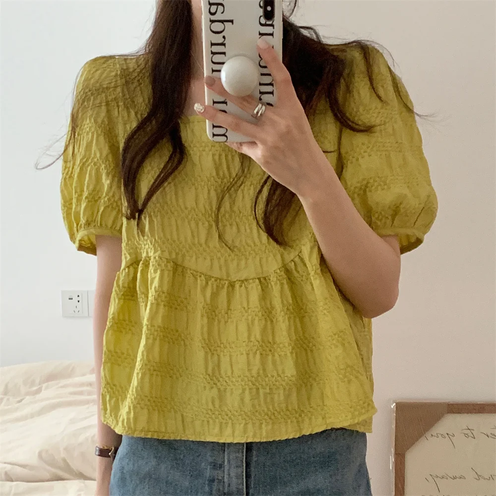 

Женская блузка с бантом и квадратным вырезом, лето 2022