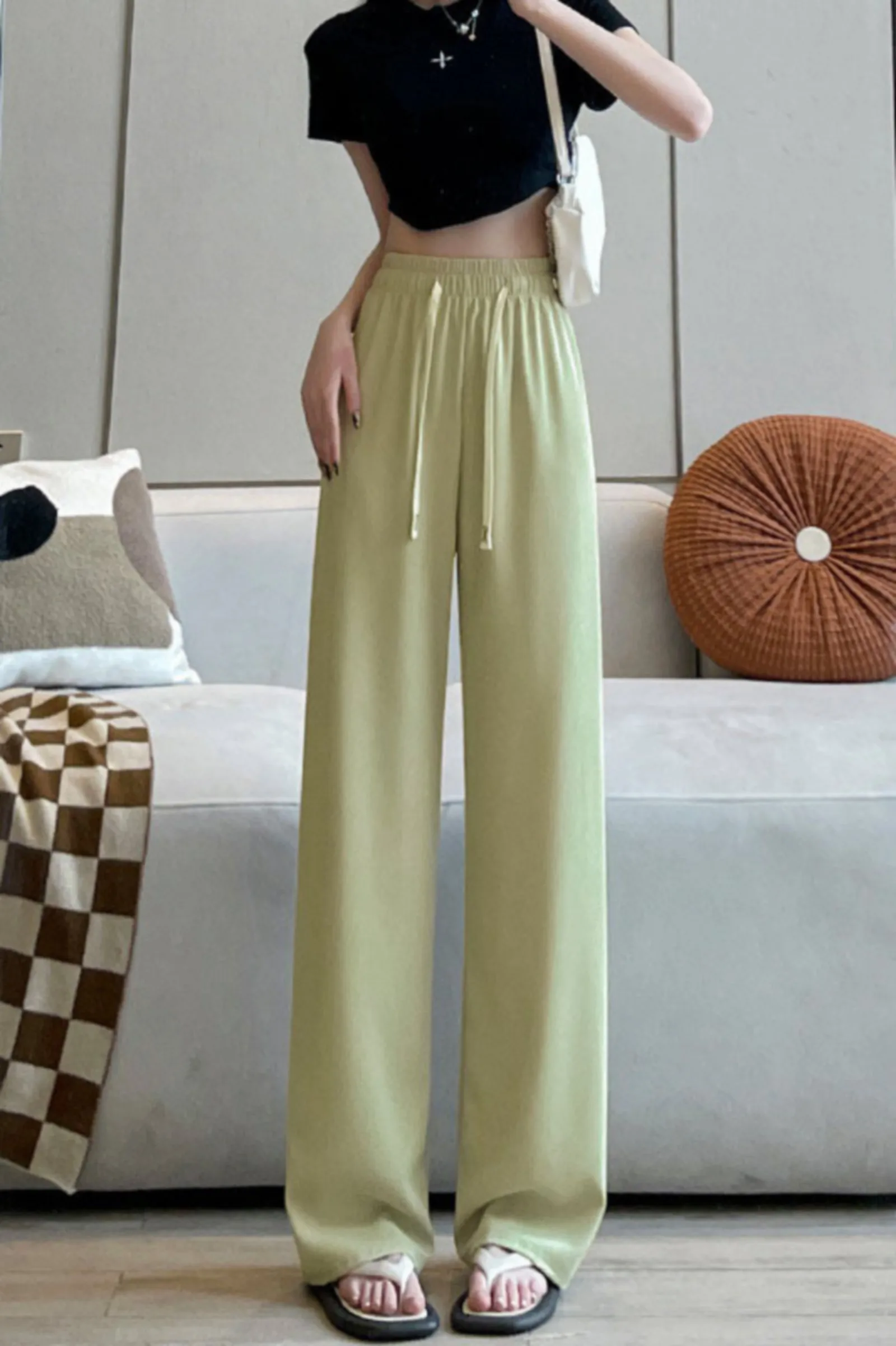 Women Loose Wide Leg Pants 2023 Spring Summer Office Lady Casual Solid Jogger Elastic Waist Oversized Trousers