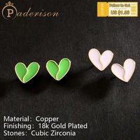 fahion simple fresh heart shape earrings for women copper 18k gold palting cute lovely ear studs party photoing jewelry gifts