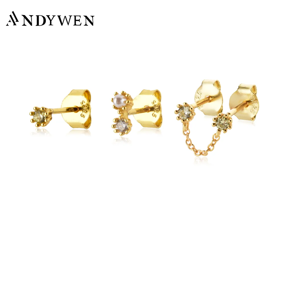 

ANDYWEN 925 Стерлинговое Серебро Золото 3 шт./компл. жемчуг светильник-зеленого и белого цвета бриллиантовый Женский Кристалл ювелирные изделия ...