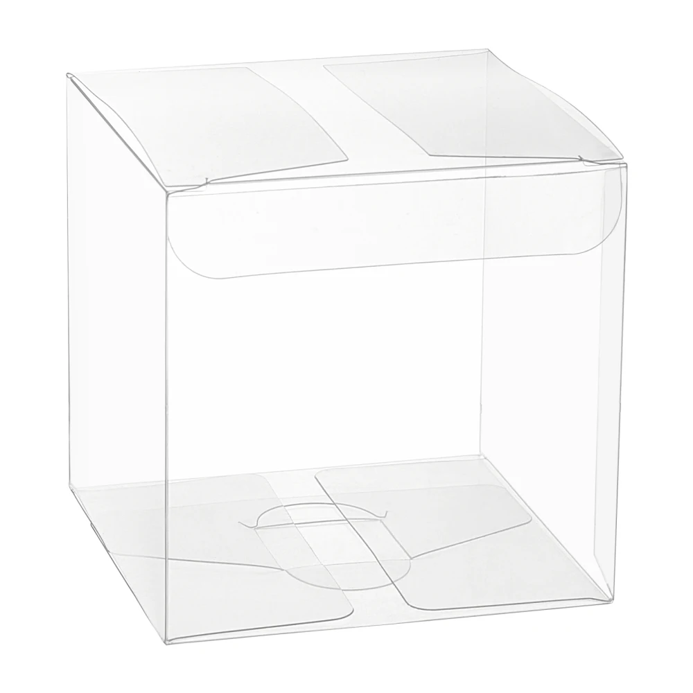 20Pcs Clear Foldable PET Boxes 8x8x8cm Square Jewelry Storage Containers for Wedding Party Candy Favor Snacks Packing Case