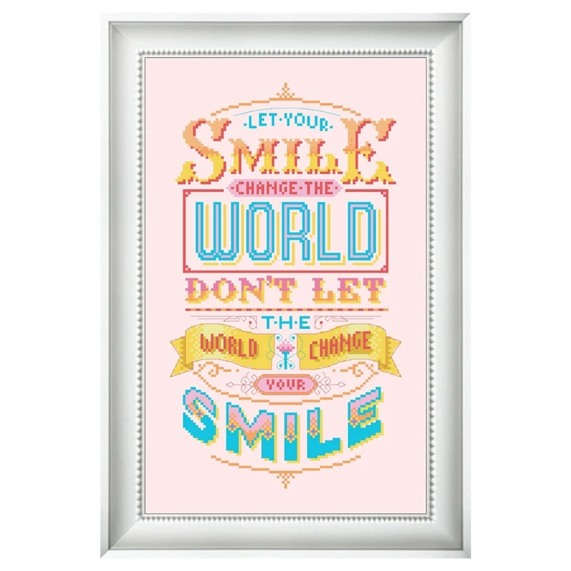 

Набор для вышивки крестиком Let your smile change the world, дизайн из мультфильма, 14 карат, 11 карат, Розовая вышивка на холсте, рукоделие «сделай сам»
