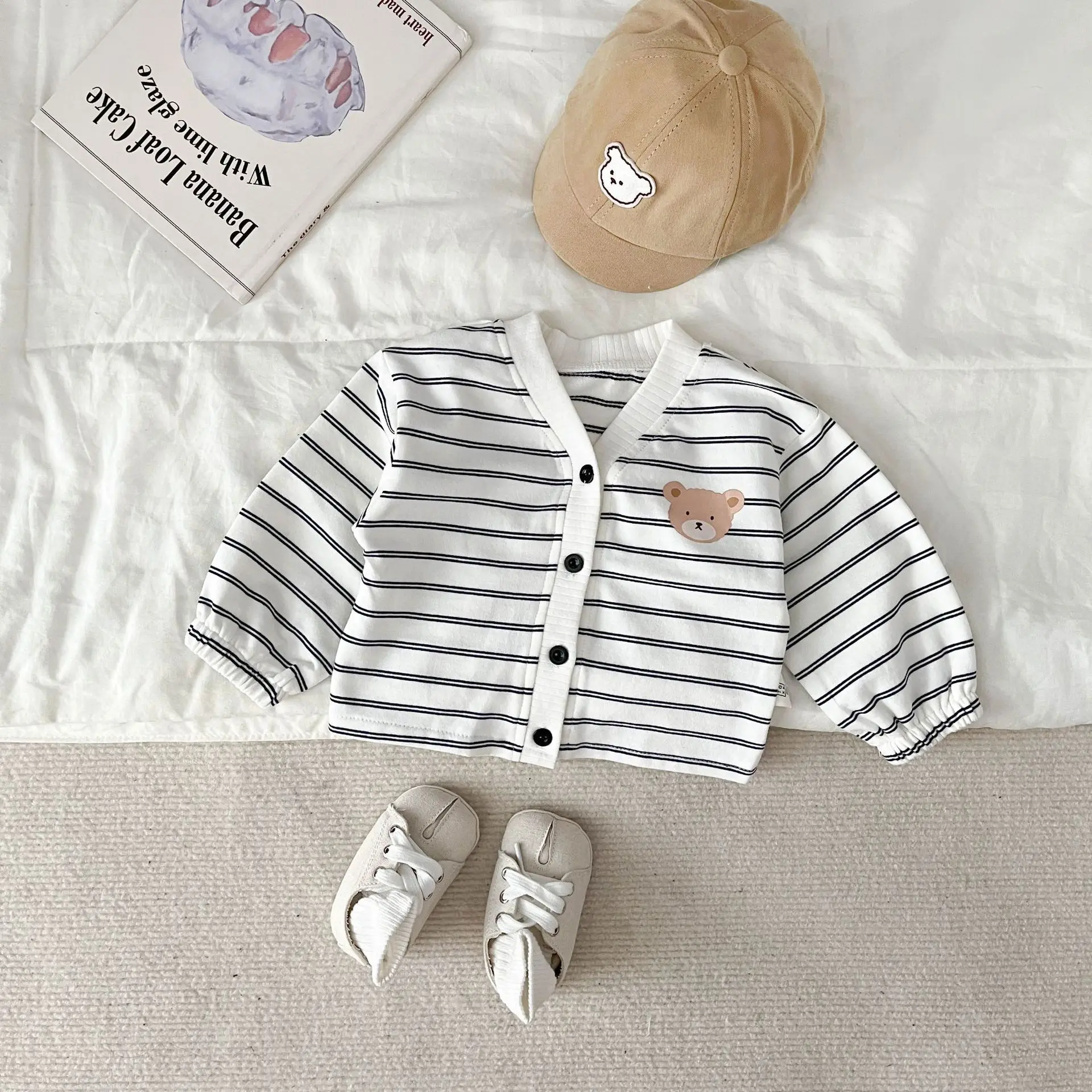 

2023 Spring Autumn Baby Boys Coat Striped Long Sleeve Single Breasted Infant Boys Cardigan Cotton Versatile Toddler Boys Coat
