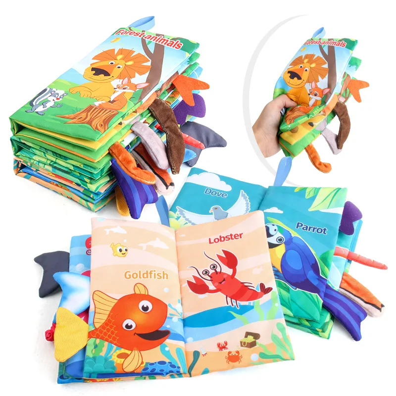 

Early Education 3D Cloth Book Sound Paper Enlightenment Toy with Tail Baby Marine Animal Cognition Child Puzzle Palm Soft Book