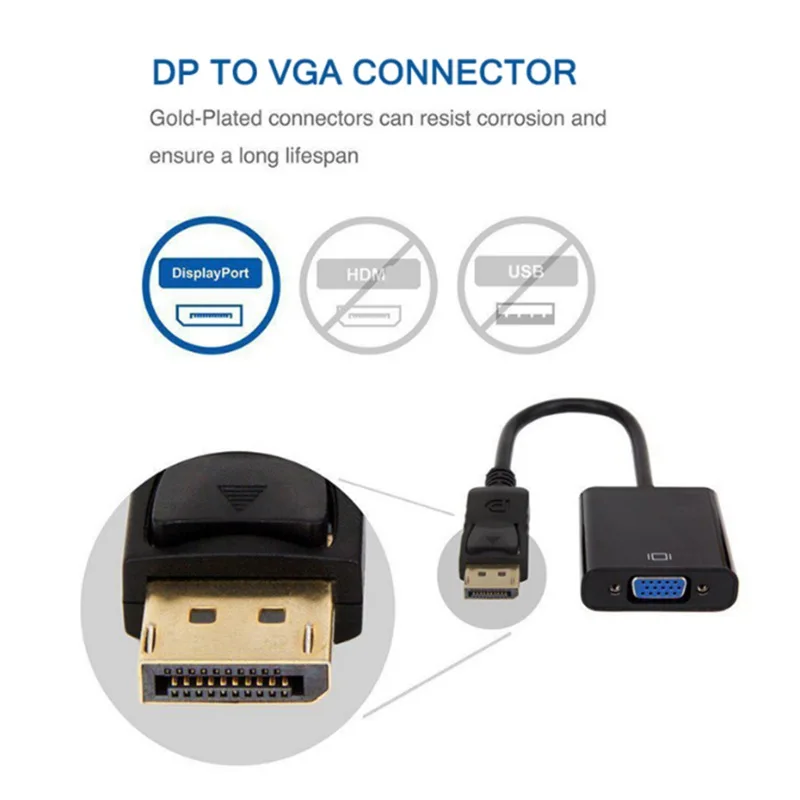 

Адаптер DisplayPort-VGA, Кабели VGA, адаптер для компьютерного кабеля, аудио-и видеоразъем, компактный переходник DP-VGA «штырь-гнездо»