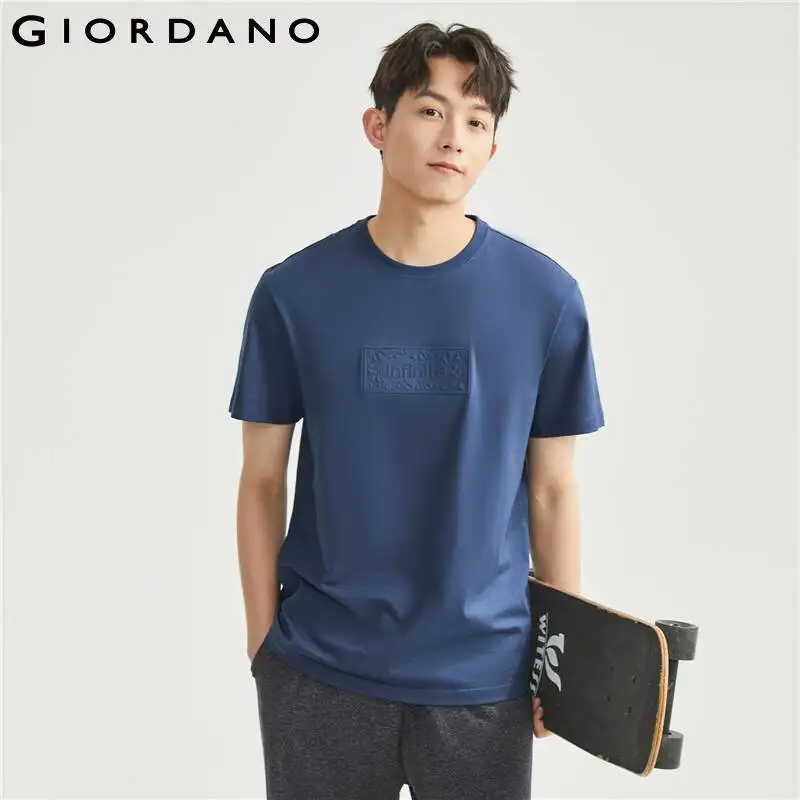 

GIORDANO Men T-Shirts 100% Cotton Letter Emboss Fashion Tee Short Sleeve Solid Color Crewneck Summer Casual Tshirts 01023389