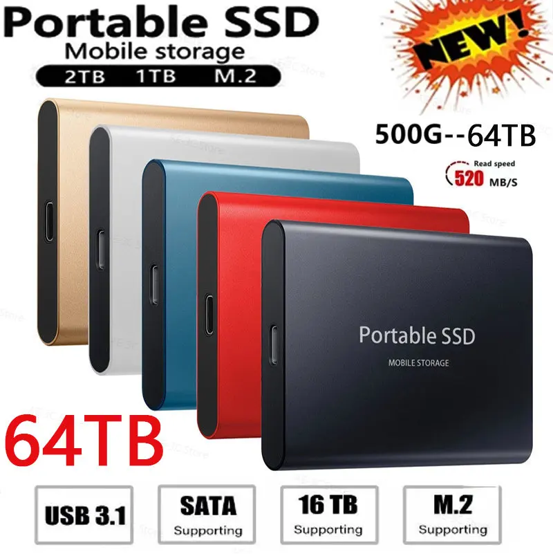 

Portable SSD High-speed 500GB 1TB External Solid State 2TB 4TB 8TB M.2 SSD 500GB1TB Type-C USB3.1 Mobile Hard Drive For Laptops