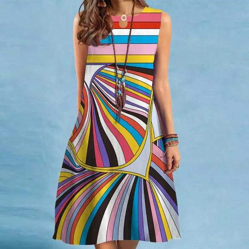 

Dress Womens Loose Sleeveless Printed Long Cap Sleeve Wholesale