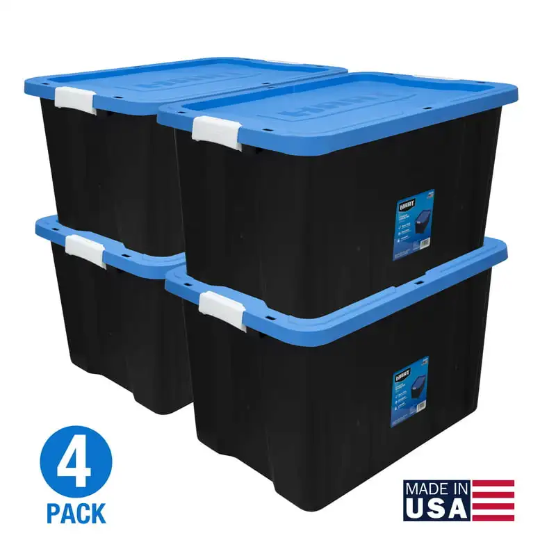 

Gallon Heavy Duty Latching Plastic Storage Bin Container, Black, Set of 4