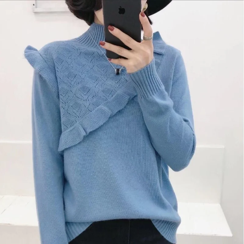 Woherb элегантный свитер с оборками женский модный корейский пуловер высоким