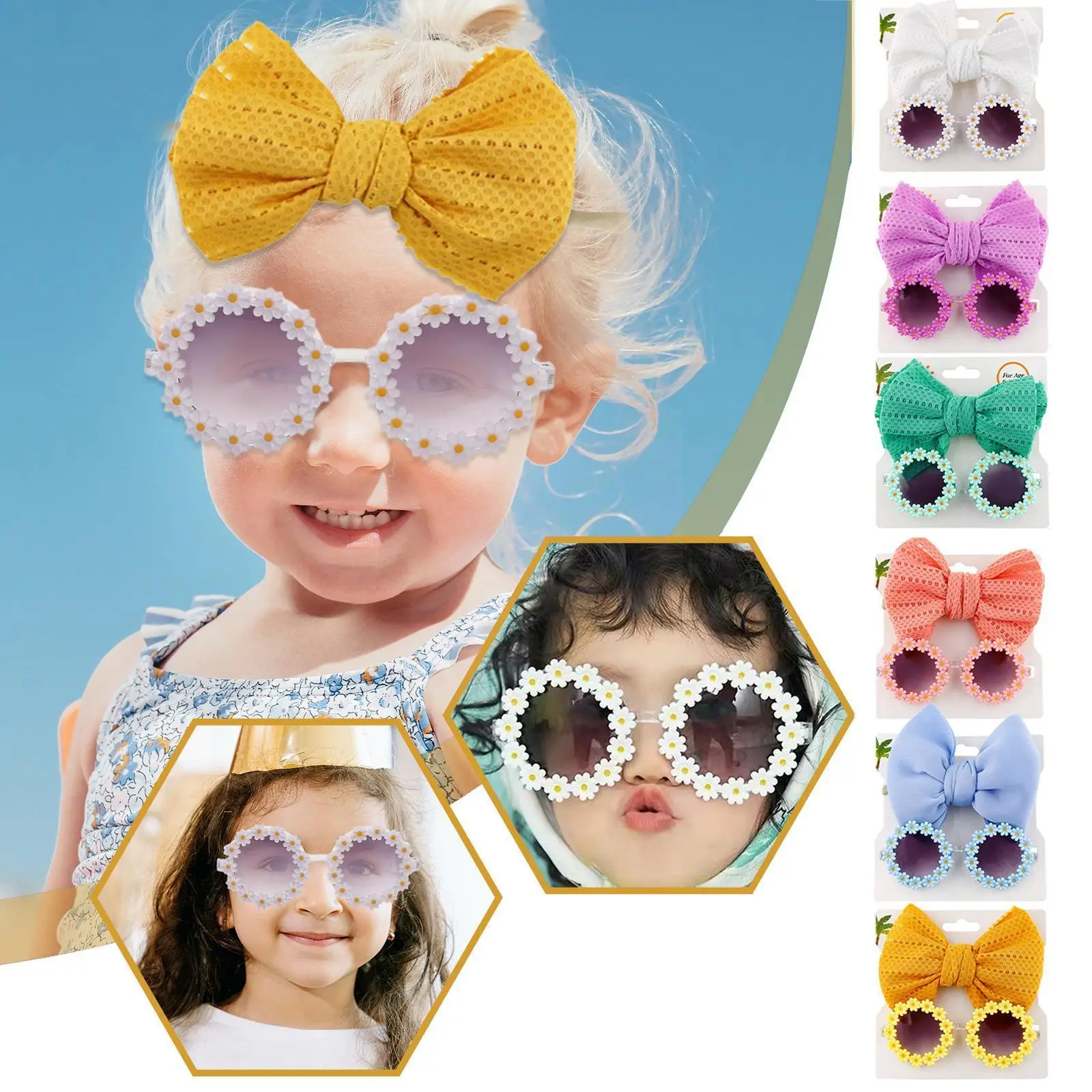 

2 In 1 Sunglasses With Elastic Nylon Baby Headband Seaside Summer Puff Bow Sunglasses Headwear Travel Kids Beach Casual Dai B6b7