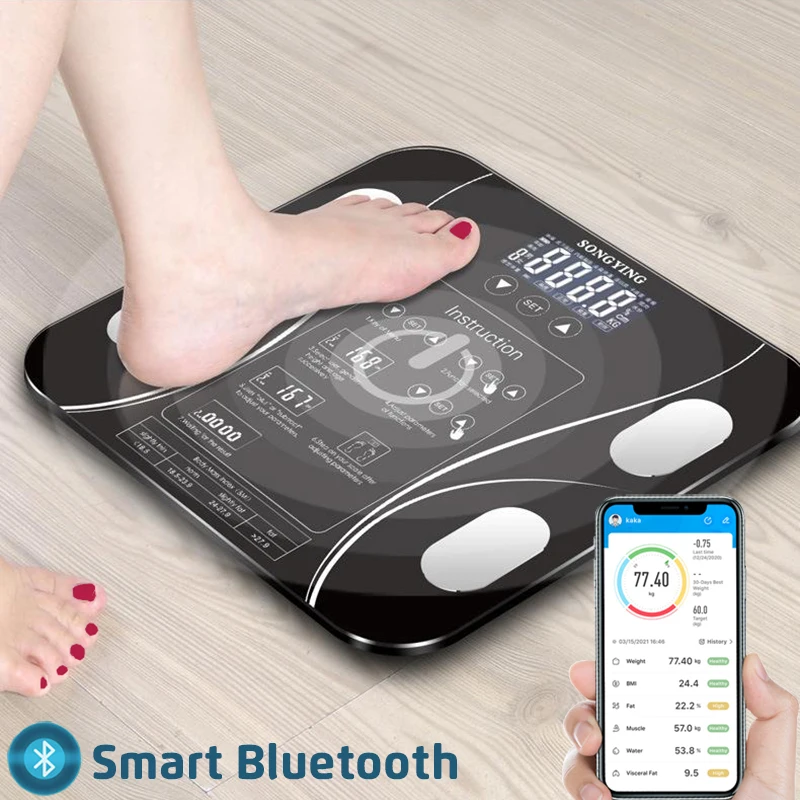 

Bluetooth Weight Scale Fat Smart Electronic BMI Composition Accurate Mobile Phone Analyzer LED Digital Display Floor Scales