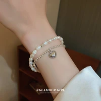 genuine natural freshwater pearl couple bracelet for women with white gift of heart shaped birthday wedding 22cm of white