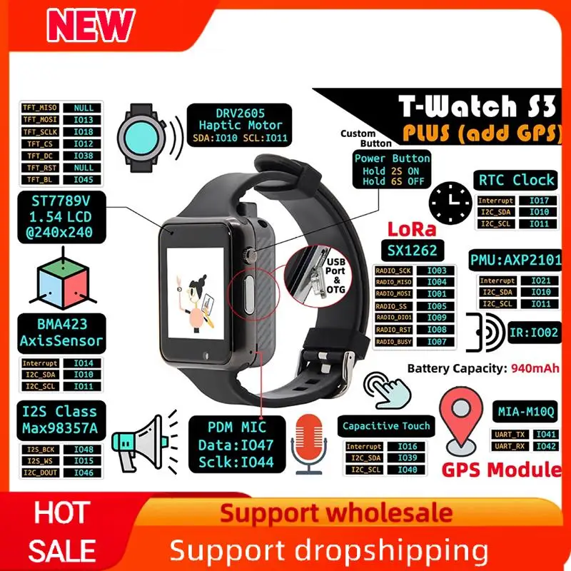 Фото Превосходные программируемые сенсорные часы T-Watch-S3 Plus ESP32-S3 с GPS Lora Программируемые часы для разработки №2