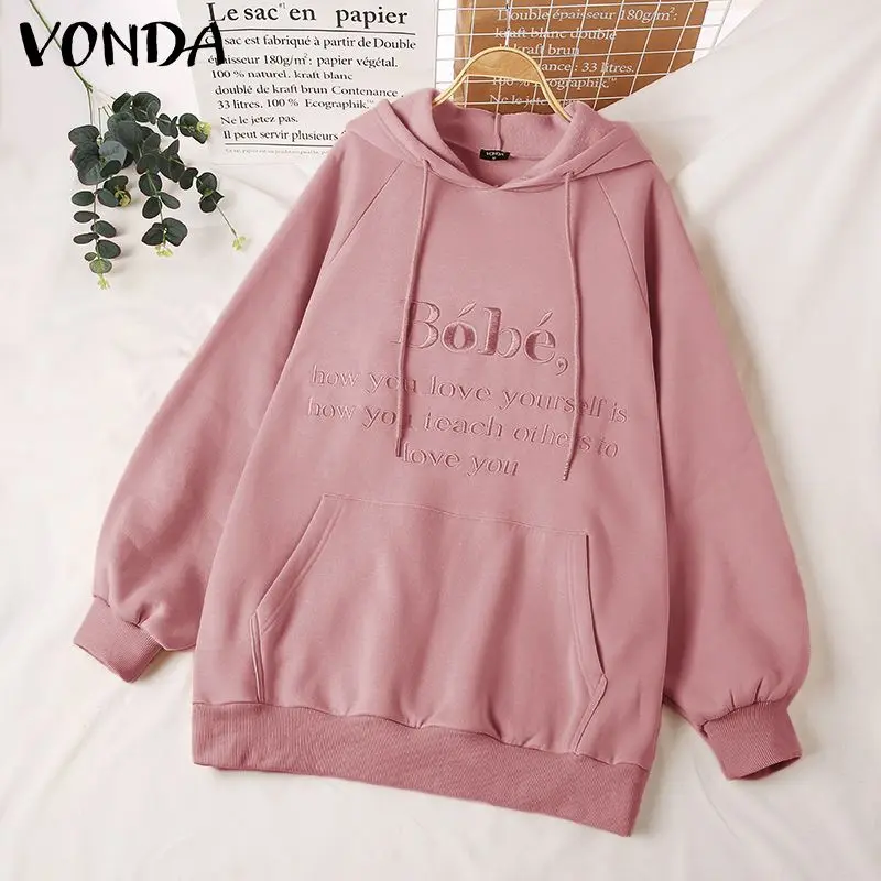 

Осенние толстовки 2022 VONDA, женские повседневные блузы с длинным рукавом и винтажным принтом букв, женские свитшоты с капюшоном, элегантная ул...