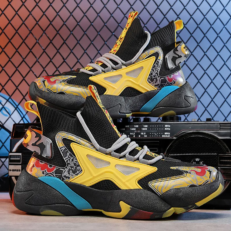 Summer Fashion Printing Men Casual Sneakers Black Chunky Mens Sock Shoes Breathable High top Man Sports Shoes zapatillas hombre