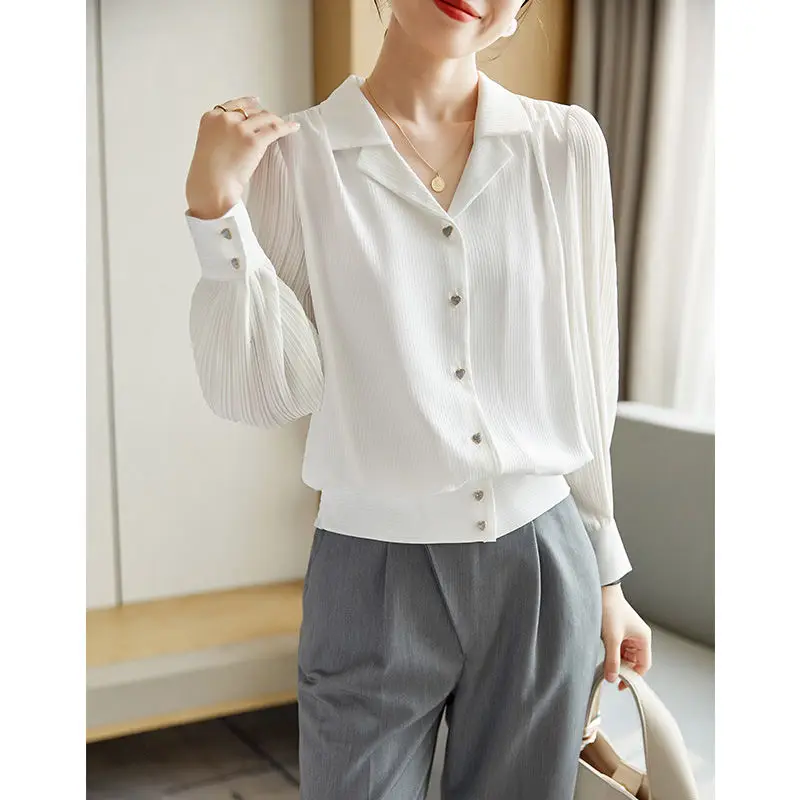 

White Lady Long Sleeve Shirt Female Loose Autumn Loose Chiffon Casual Top 3XL Autumn Fashion Button Shirt Vintage Blouse Women