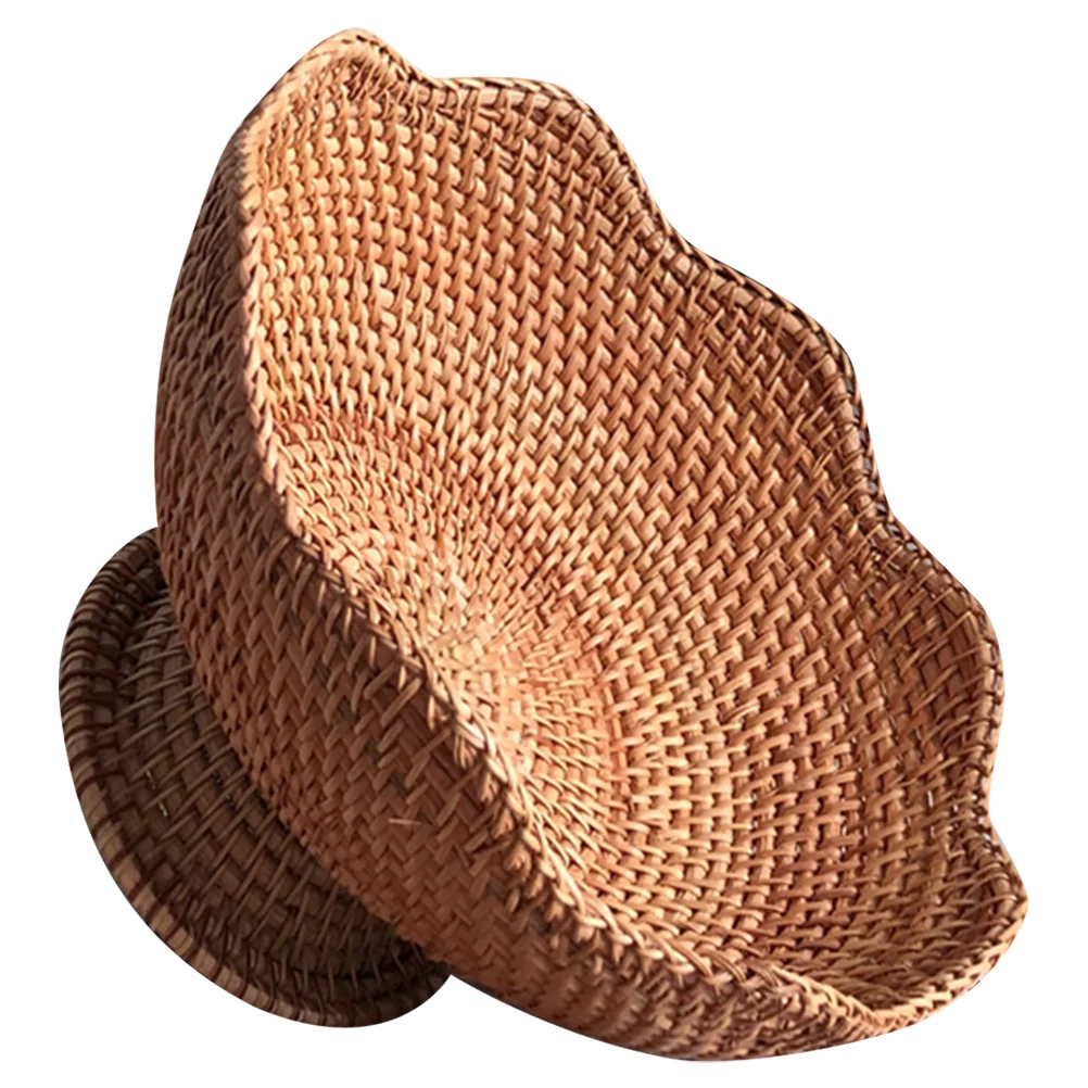 

Dessert Display Stand Rattan Fruit Plate Round Woven Basket Desktop Storage Bin