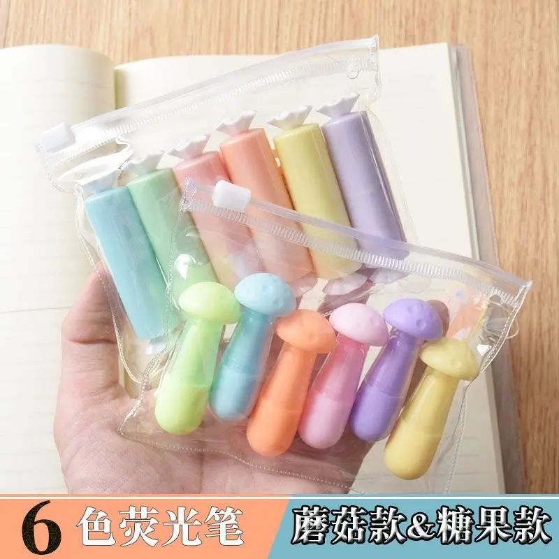 

Creative mushroom 6-color mini highlighters set students use cute candy color to draw key color art marker pen school supplies
